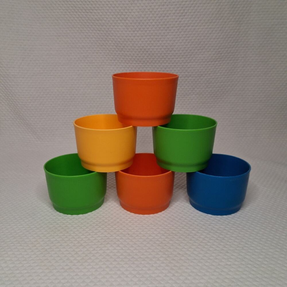 6 Vintage Tupperware Snack Cups 4 oz Containers Primary Colors Multi Color Retro